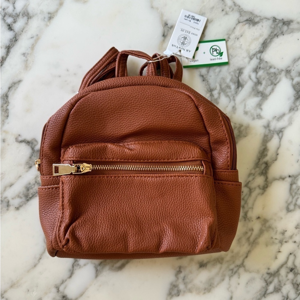 NWT AR NEW YORK - small approx 8” rich brown vegan leather Backpack